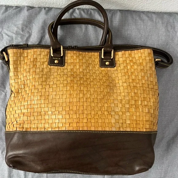 Dooney & Bourke Woven Leather Brown T’moro trim Chelsea satchel - Picture 6 of 13